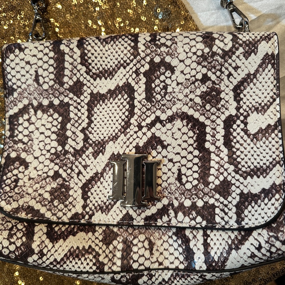 Snakeskin Crossbody Bag w/ Chain Strap & Turn-Lock